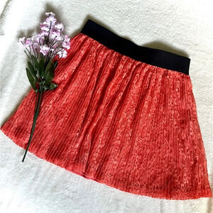 Candies Coral Pleated Lace Mini Skirt - Small